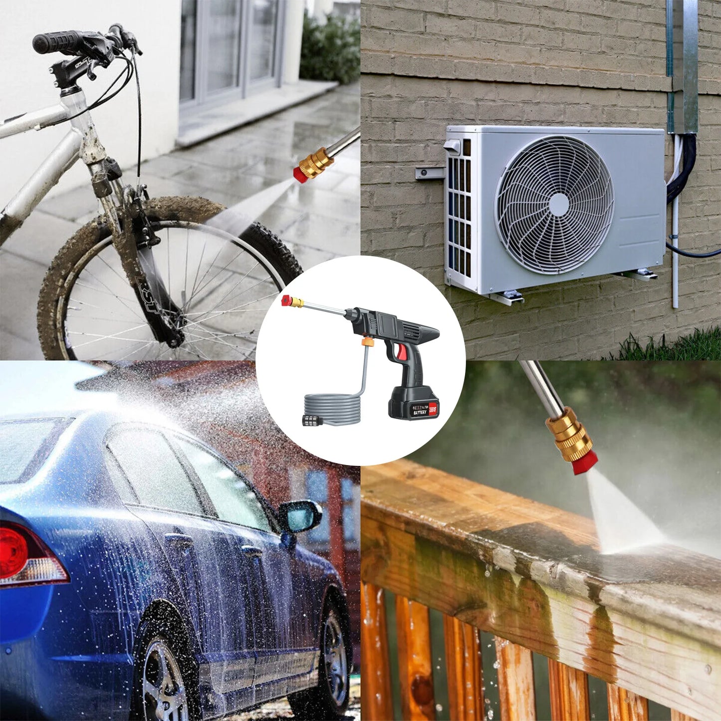 Cordless Pressure Washer Electric High Pressure Power Car Washer Gun 450w Two1200mah Battery and Charger for Car Garden Home