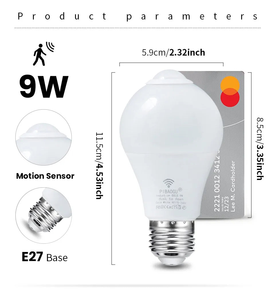 4PCS 20W 18W 15W 12W 9W 6WLampada LED E27 Radar Motion Sensor Light Bulb 189-265V Infrared Detection Smart Lamp Working in Night