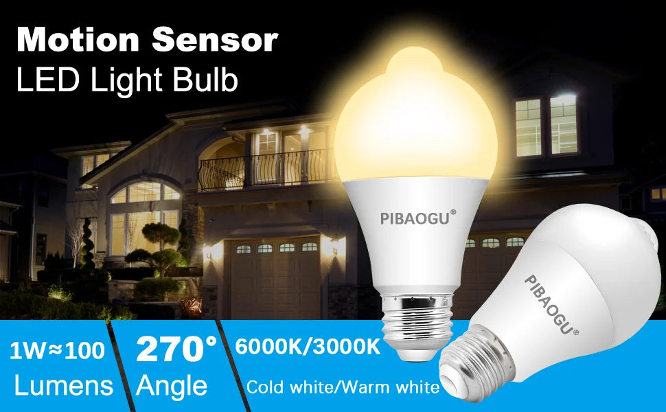 4PCS 20W 18W 15W 12W 9W 6WLampada LED E27 Radar Motion Sensor Light Bulb 189-265V Infrared Detection Smart Lamp Working in Night