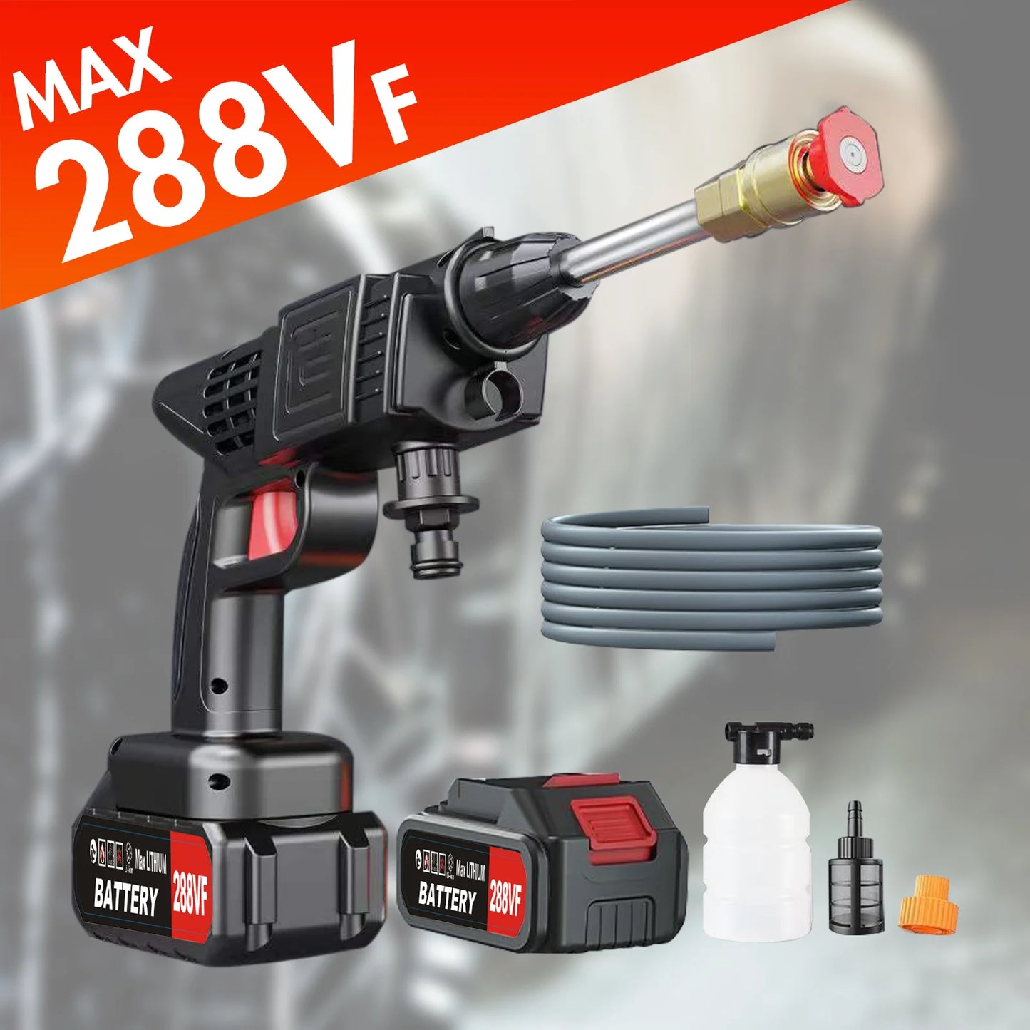 Cordless Pressure Washer Electric High Pressure Power Car Washer Gun 450w Two1200mah Battery and Charger for Car Garden Home