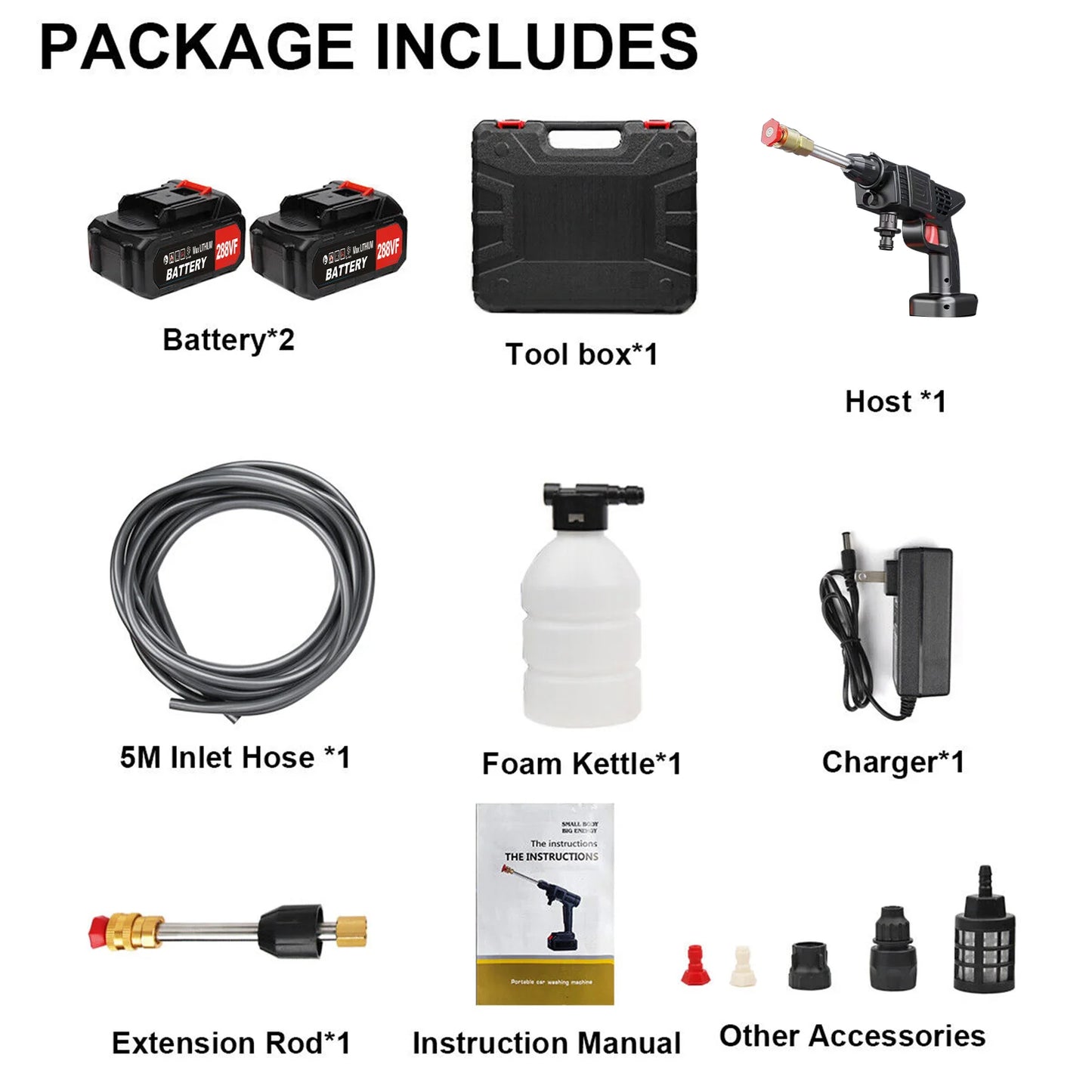 Cordless Pressure Washer Electric High Pressure Power Car Washer Gun 450w Two1200mah Battery and Charger for Car Garden Home