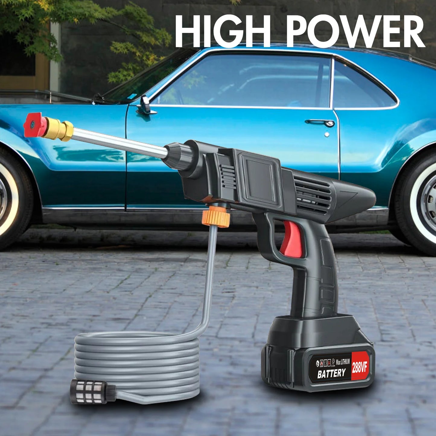 Cordless Pressure Washer Electric High Pressure Power Car Washer Gun 450w Two1200mah Battery and Charger for Car Garden Home