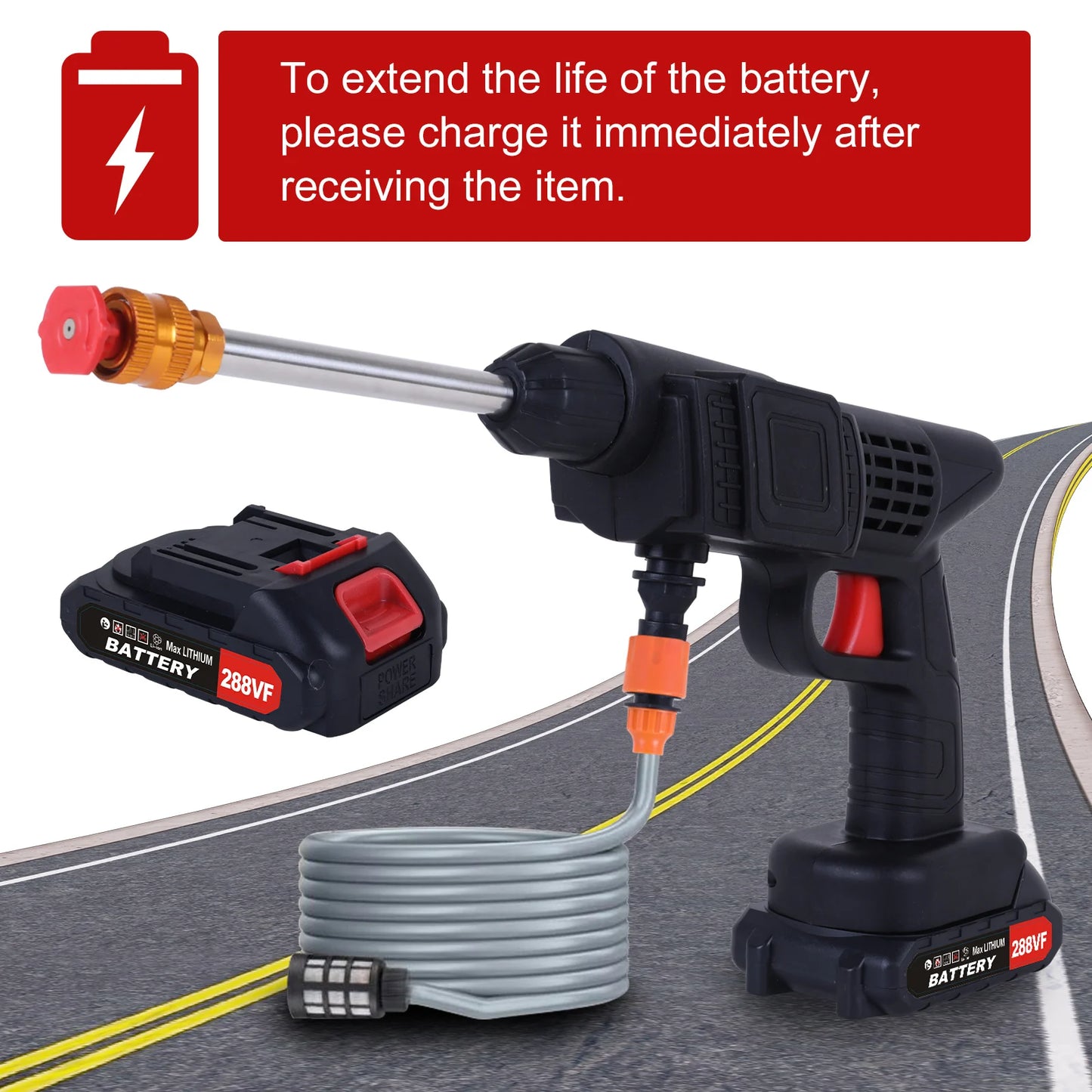 Cordless Pressure Washer Electric High Pressure Power Car Washer Gun 450w Two1200mah Battery and Charger for Car Garden Home